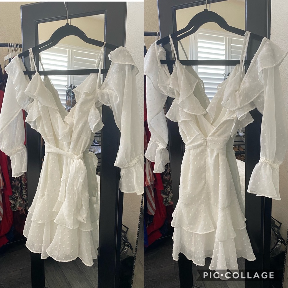 White mini off the shoulder dress